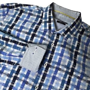 Bugatchi‎ Mens Size XL Blue Plaid Button Down Shirt Classic Fit Long Sleeve